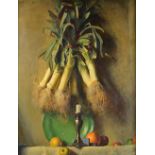Charles Buchel (1872-1950), Still life: Leeks, oil on canvas, signed and dated 1932, 89cm x 69cm.
