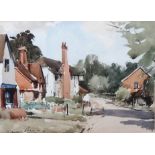 Edward Wesson (1910-1983), Peaslake village centre, watercolour, signed and dated '81, 25cm x 34cm.