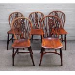 Two 19th century yew and elm stick back chairs with crinoline stretcher together with three other