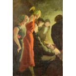 Circle of Frank Brangwyn, Figure group, oil on canvas, 75cm x 50cm.