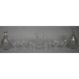 A William Yeoward glass table service with foliate engraved banding comprising; water jug,