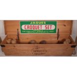 A 20th century Jacques croquet set, within a pine box.