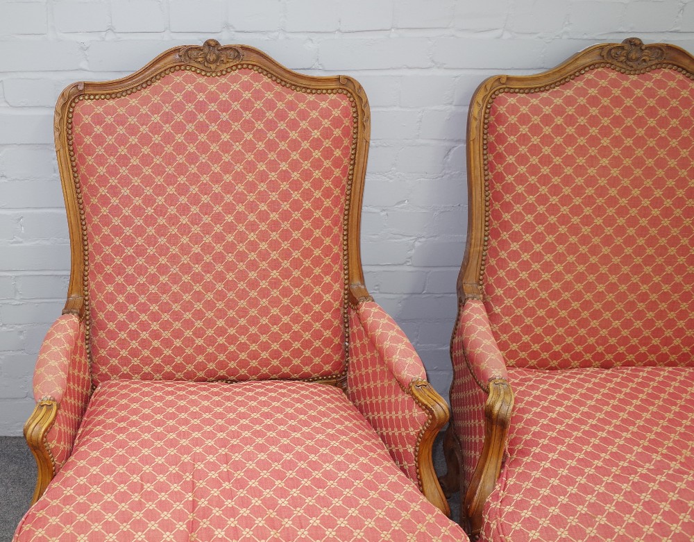 A pair of 19th century beech framed armchairs in the Louis XV style, - Image 3 of 4