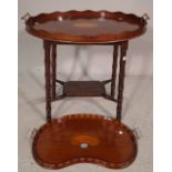 An Edwardian mahogany and satinwood inlaid kidney shaped galleried tray,