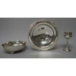 A silver pedestal bowl, with a Celtic border, raised on a circular domed foot, initial engraved,