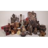 Asian collectables, including carved wooden figure groups, resin figure groups and soapstone, (qty).