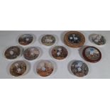 A group of eleven 19th century prattware pot lids, including two framed, (11).