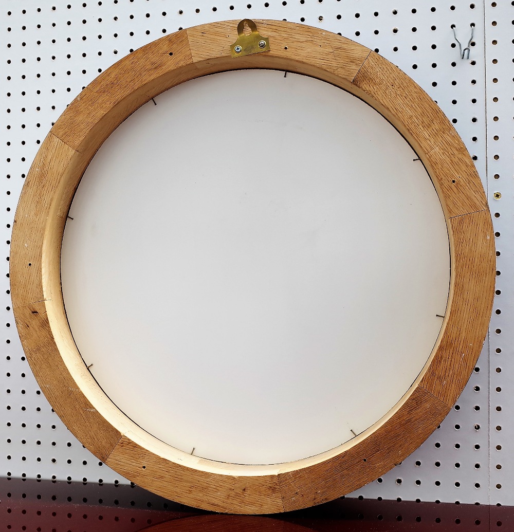 A set of three 20th century convex wall mirrors in blue painted moulded frames, 64cm diameter. - Image 5 of 5