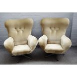 UP Zavody Rousinov; a pair of mid-20th century egg chairs, each on stamped five point base,