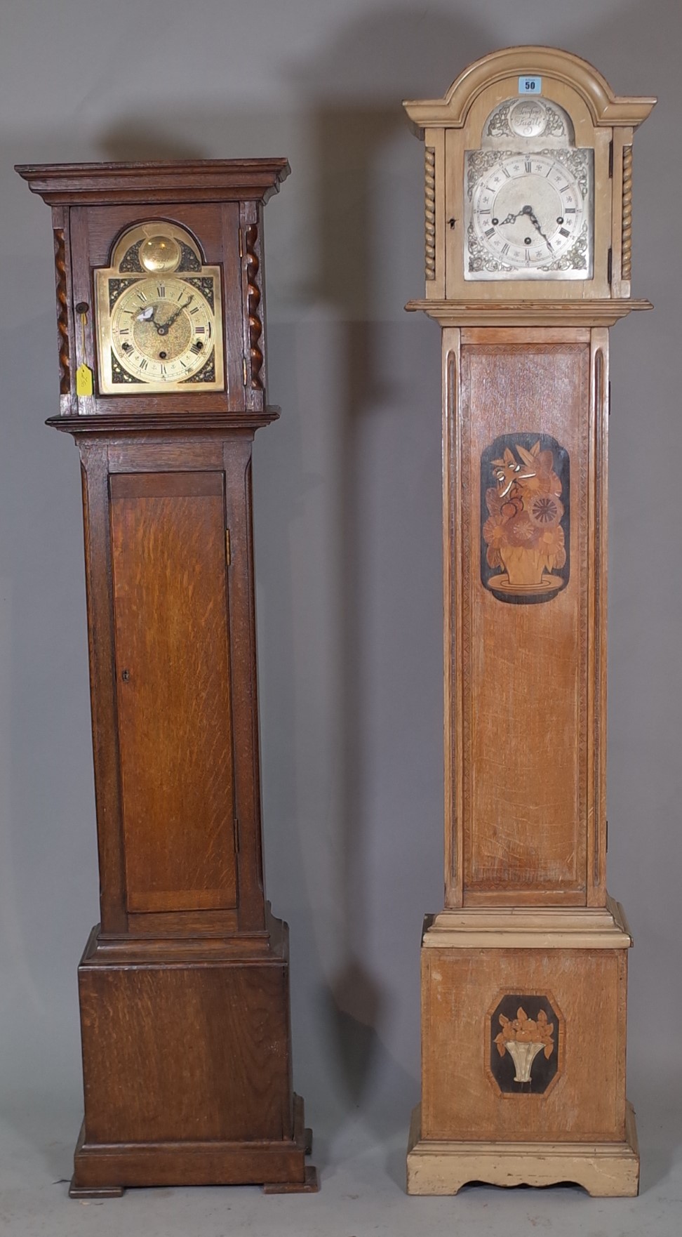 Tempus Fugit a 20th century oak cased grandmother longcase clock, - Image 2 of 2