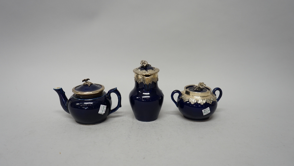 A late 19th century French silver-mounted blue porcelain tea-service, - Image 5 of 6