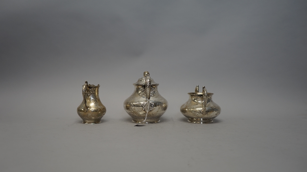 A Victorian silver three piece tea set, comprising; teapot, sugar bowl and milk jug, - Image 2 of 5