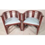 Giorgehi a set of twelve 20th century stained beech tub chairs, with blue upholstered seat, (12).