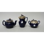 A late 19th century French silver-mounted blue porcelain tea-service,