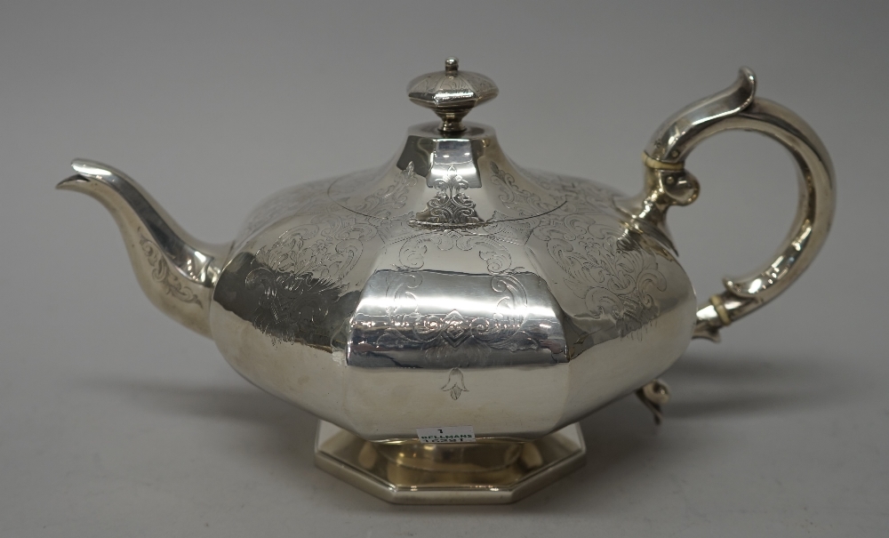 A Victorian silver teapot, of squat octagonal form, - Image 3 of 6