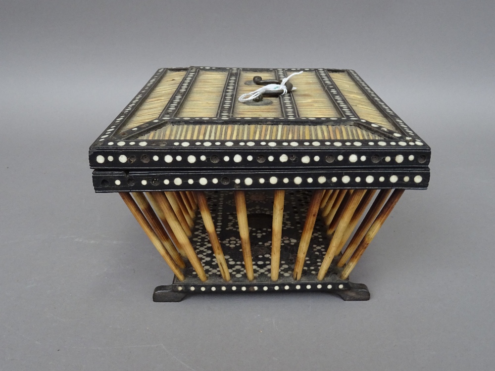 A 19th century Anglo Indian/ Sri Lankan bone inlaid ebony and porcupine quill box, - Image 4 of 9