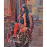 Richard Price (b.1962), 'The Show Girl', oil on canvasboard, signed, 29cm x 24cm.