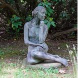 British School, 20th century, Recumbent girl, bronze, 97cm high.