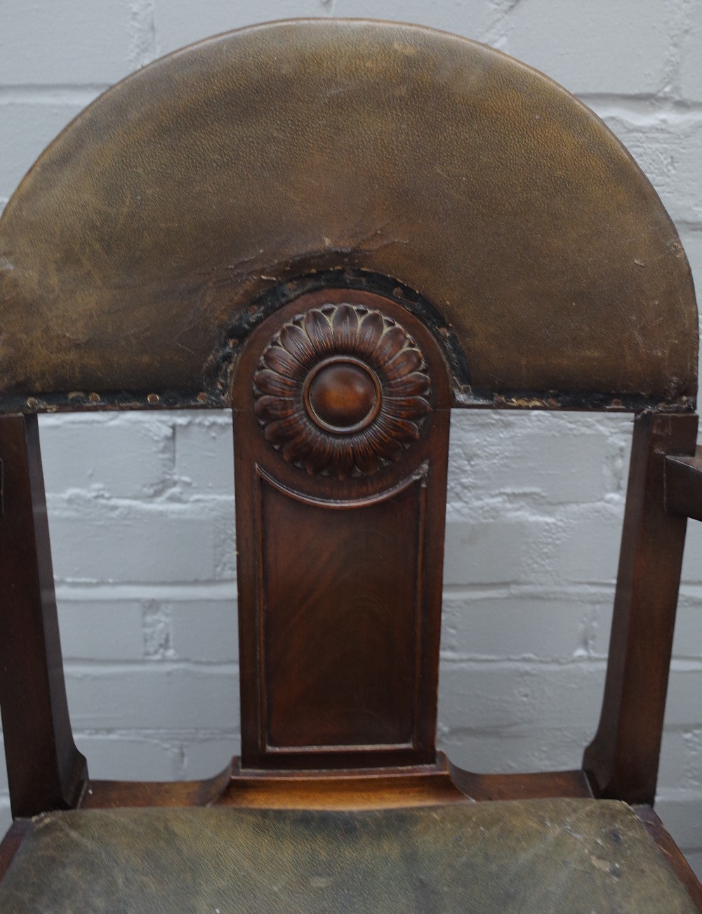 A set of six late 19th century mahogany dining chairs, with arch backs and sunflower carved splat, - Image 2 of 4