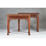 A pair of 19th century Chippendale revival mahogany card tables,