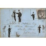 Arthur Rackham (1867-1939), At the Gallery, pen and ink, on Westminster Fire Office envelope,