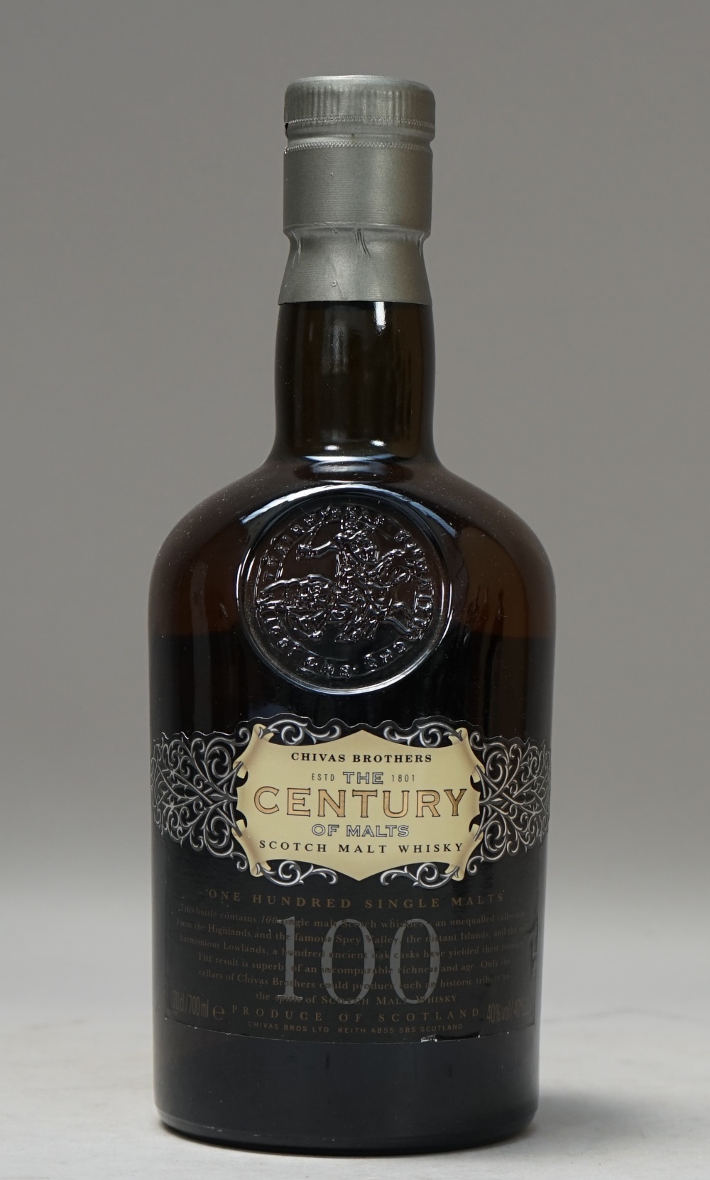 One bottle of Chivas Brothers 'The Century' scotch malt whisky.