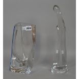 A modern Kosta Boda glass vase of triangular 'twisted' form by Goran Warff (25.