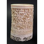 A Canton ivory tusk vase, late 19th century,