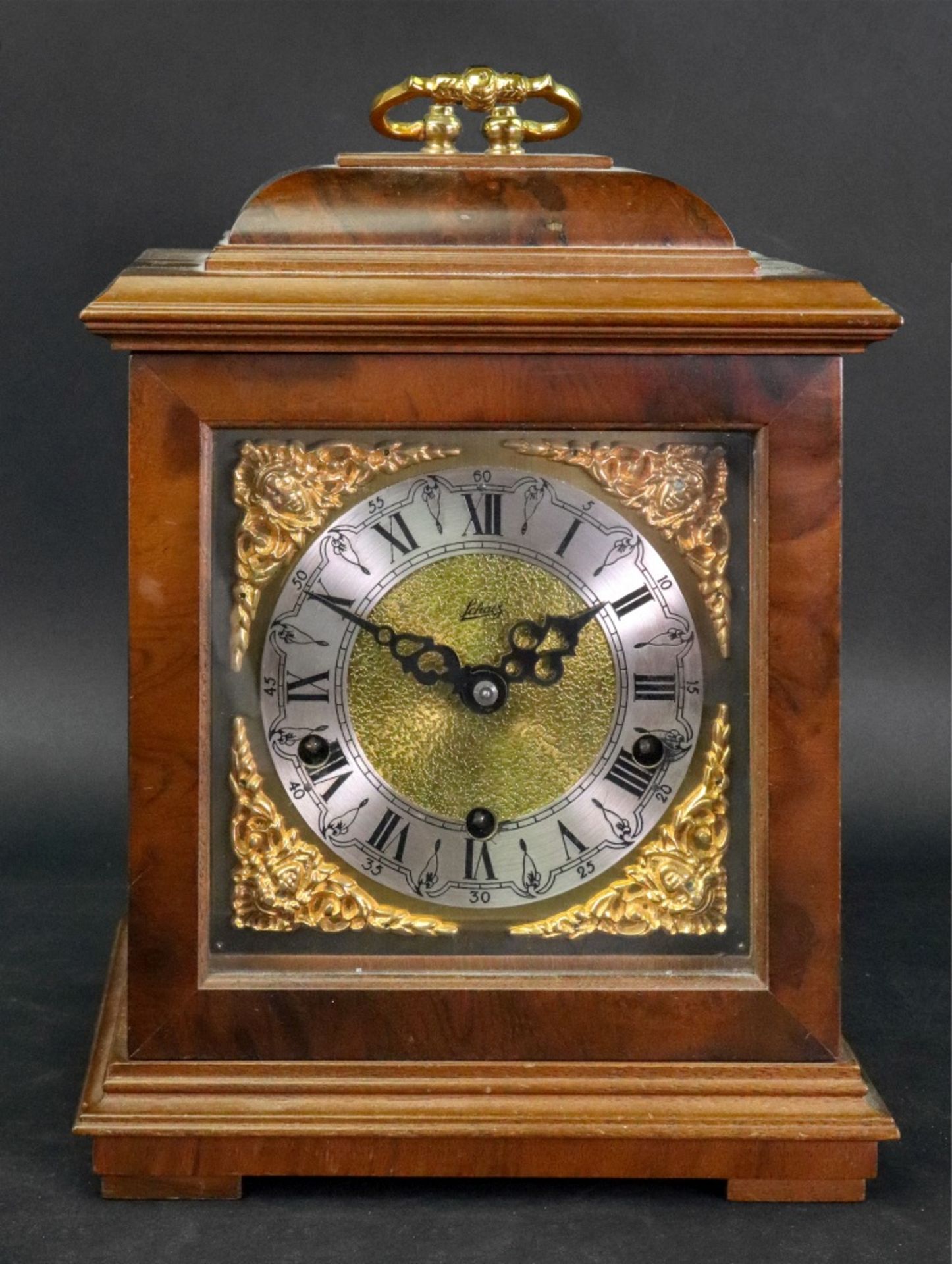 Schatz; a reproduction walnut cased chiming bracket clock, in mid 18th century style,