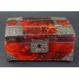 A rectangular tortoiseshell veneered casket, 18th century and later, with domed hinged cover,