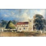 English School, 19th Century, Three figures outside Twyford church, watercolour, 31 x 51cm.