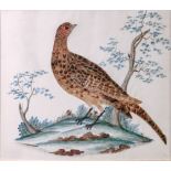 After Samuel Dickson, A bird in a landscape; and another, a pair, bird feathers and watercolour,