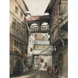 European School, 19th Century, A European street scene; and a companion, a pair, watercolour,