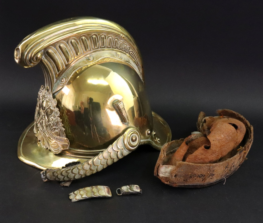 A French brass fireman's helmet, late 19th century, of typical form, - Image 2 of 2