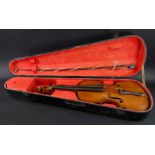 A German copy of an Italian violin, early 20th century, in well figured case, length 59cm,