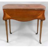 A 'Sheraton Revival' mahogany satinwood crossbanded boxwood and ebony strung Pembroke table,