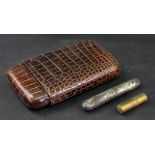 A vintage crocodile four division cigar case, with pull off cover, 18.