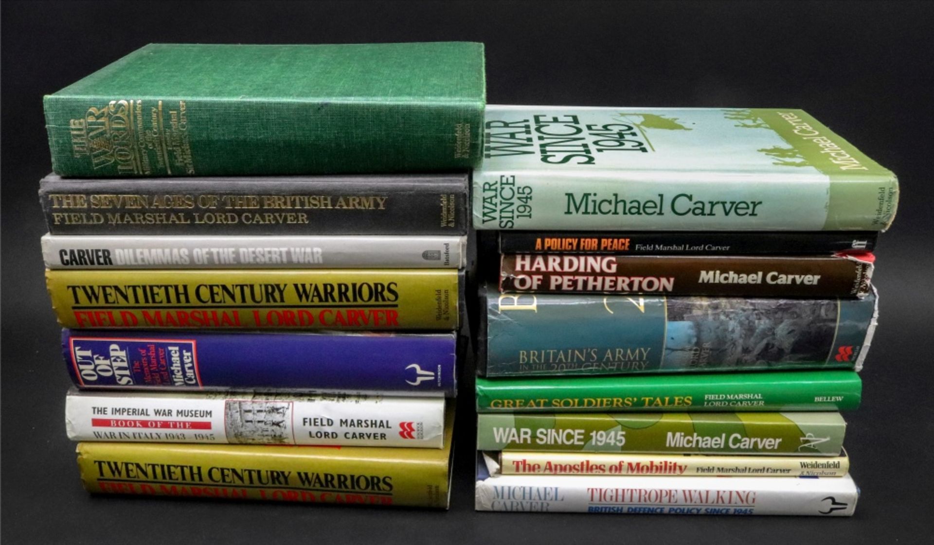 Field Marshal Lord Carver, Works of, his own copies, 15 volumes, 13 with dust jackets,