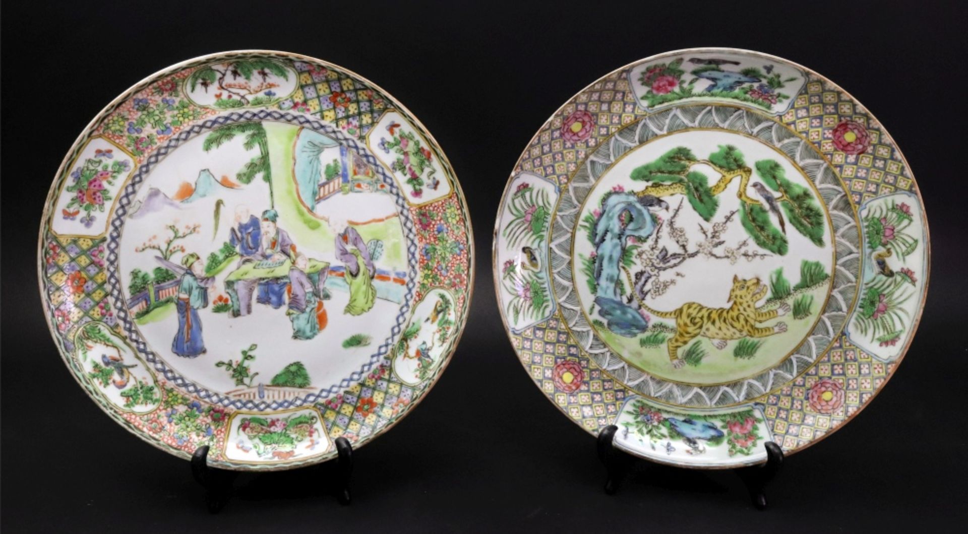 Two Canton famille rose plates, late 19th/20th century,