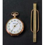 Hampden; a gold cased keyless wind fob watch, the white enamelled dial with Arabic numerals,