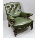 A Victorian walnut and ebony strung armchair, in reformed Gothic manner,