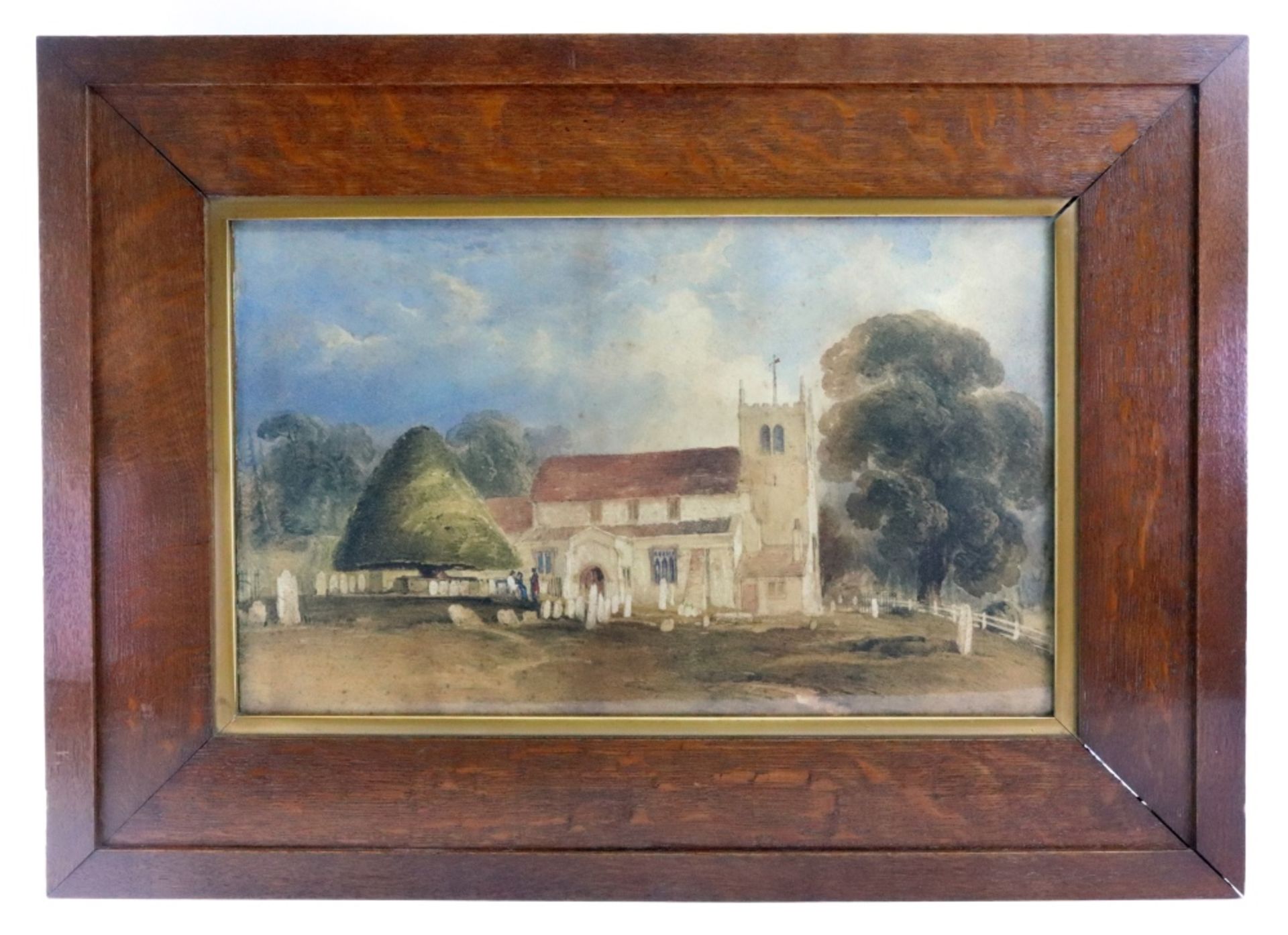 English School, 19th Century, Three figures outside Twyford church, watercolour, 31 x 51cm. - Image 2 of 2