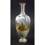 A Grainger Worcester vase, circa 1900, the slender lobed ovoid body painted by James Stinton,