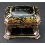 A Victorian papier mache chess box, stamped Jennens & Bettridge, of sarcophagus form,