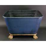 A Regency style blue and gilt tole peintre coal cistern, rectangular with sloping sides,