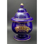 A blue ground 'Leeches' jar and pierced domed cover, modern,