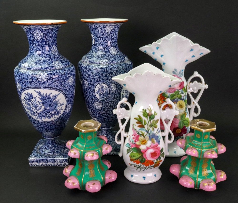 A pair of Royal Bonn Flamand pattern blue and white printed ovoid vases, late 19th century,