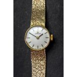 Omega; a 9ct gold lady's bracelet wristwatch, the signed silvered dial with gilt baton numerals,