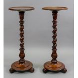 A pair of reproduction Charles II style mahogany candle stands, late 19th century,