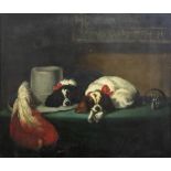 English School, 19th Century, Two King Charles Cavalier Spaniels by a hat, oil on canvas, 62 x 75cm.
